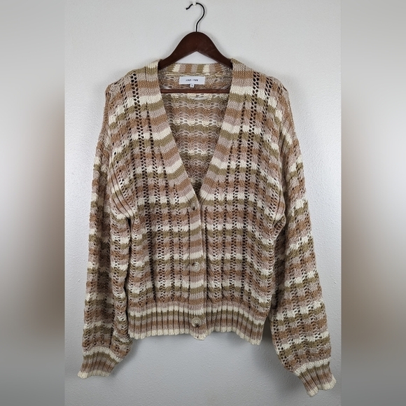 John + Jenn Julianna Stripe Cardigan Button Up Knit Sweater Size Size Large - Picture 15 of 16